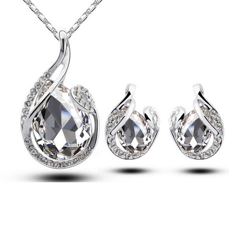 3-piece Jewelry Set with Rhinestones - Water Drop Necklace & Earrings
