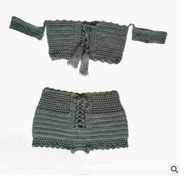 Damen Strick Bikini | Off Shoulder High Waist Swimwear