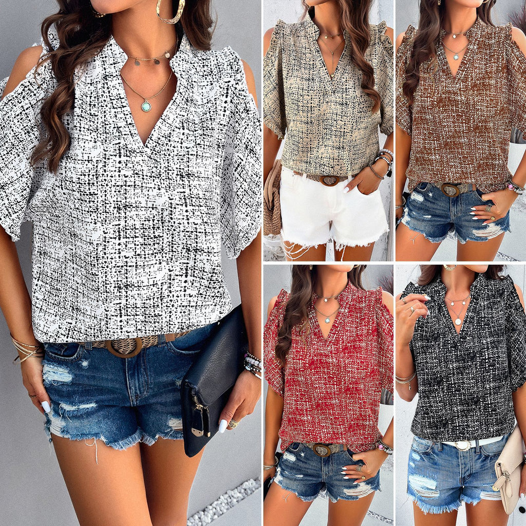 Women's Off-Shoulder Top | Elegant V-Neck Summer Blouse