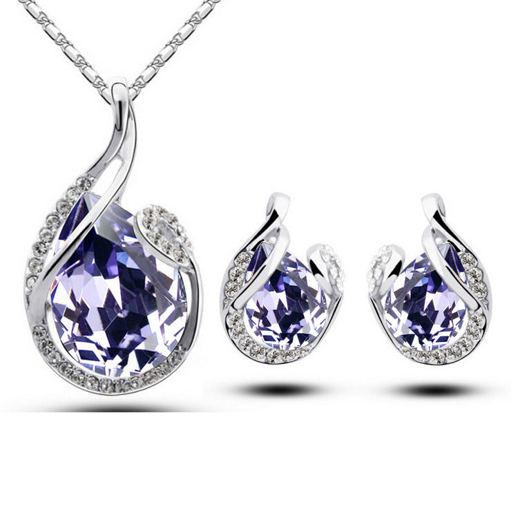 3-piece Jewelry Set with Rhinestones - Water Drop Necklace & Earrings