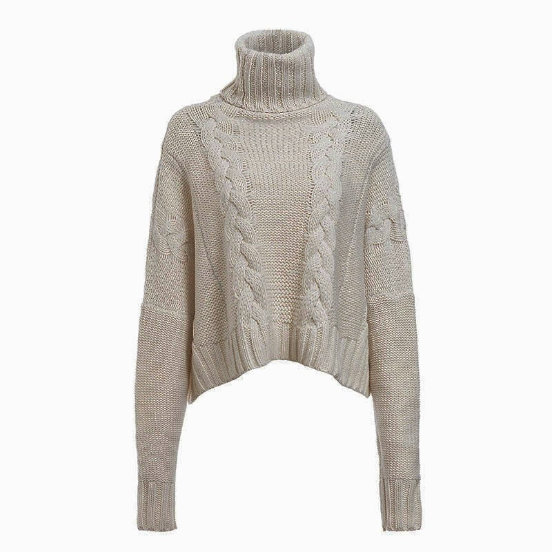 Damen Zopfmuster Rollkragenpullover | Kurzer Winterlook