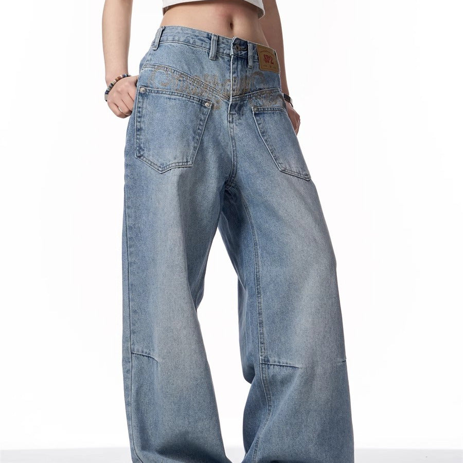 Damen Retro Jeans mit Reverse Design – Washed Denim Trendhose