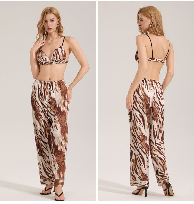 Women's Zebra Satin Pajama Set – Cami Top & Pants Summer Look