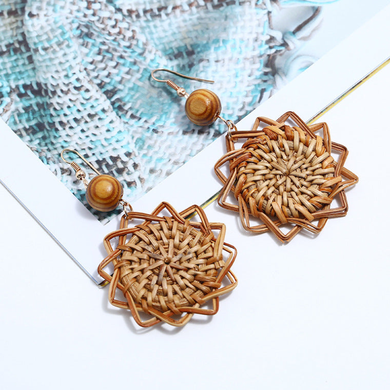 Handgefertigte Rattan-Ohrringe – Boho Bambus Ohrhänger für Damen