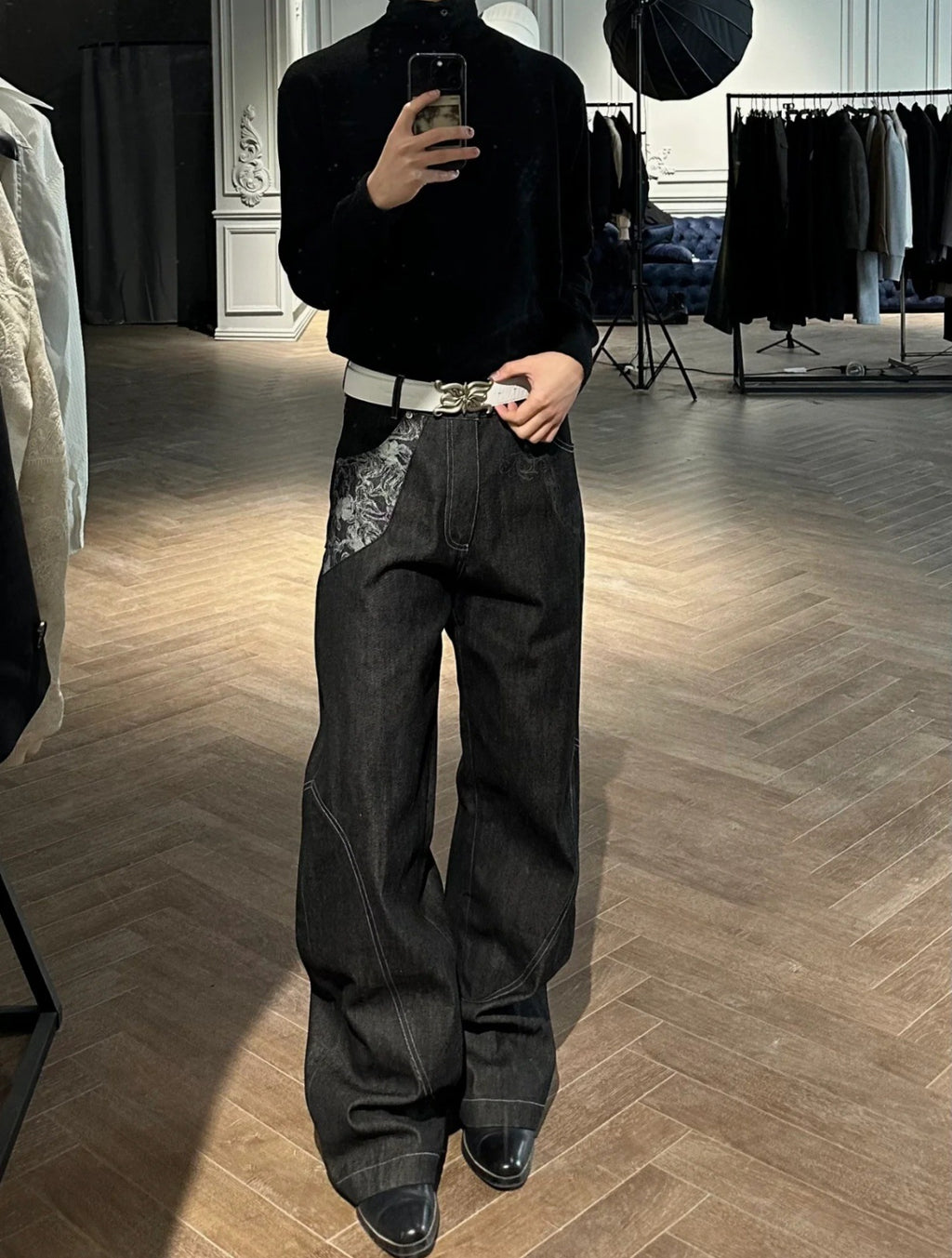 Herren Wide Leg Hose Flared – Loose Fit Trend Freizeit Hose