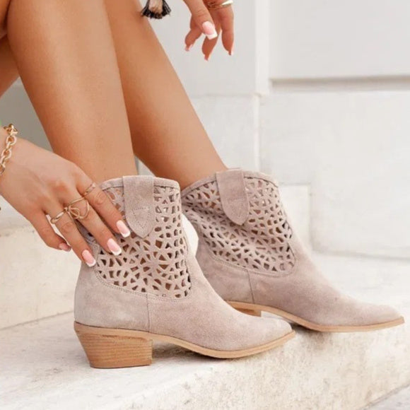 Women's Ankle Boots with Cut-Out Design – Block Heel Fashion Boots