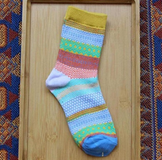 Women's Vintage Ethnic Socks | Striped Cotton Tube Socks