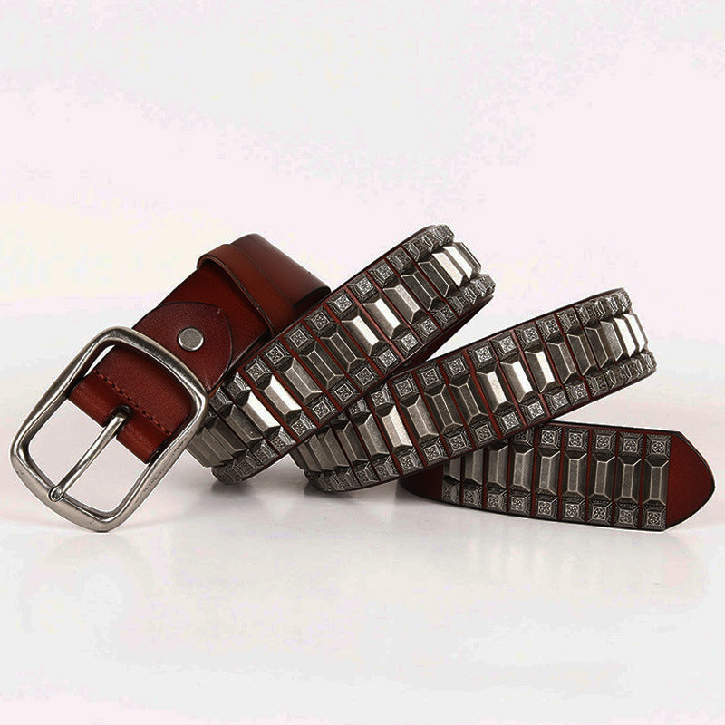 Retro Studded Leather Belt | Unisex Hip Hop Designer Belt