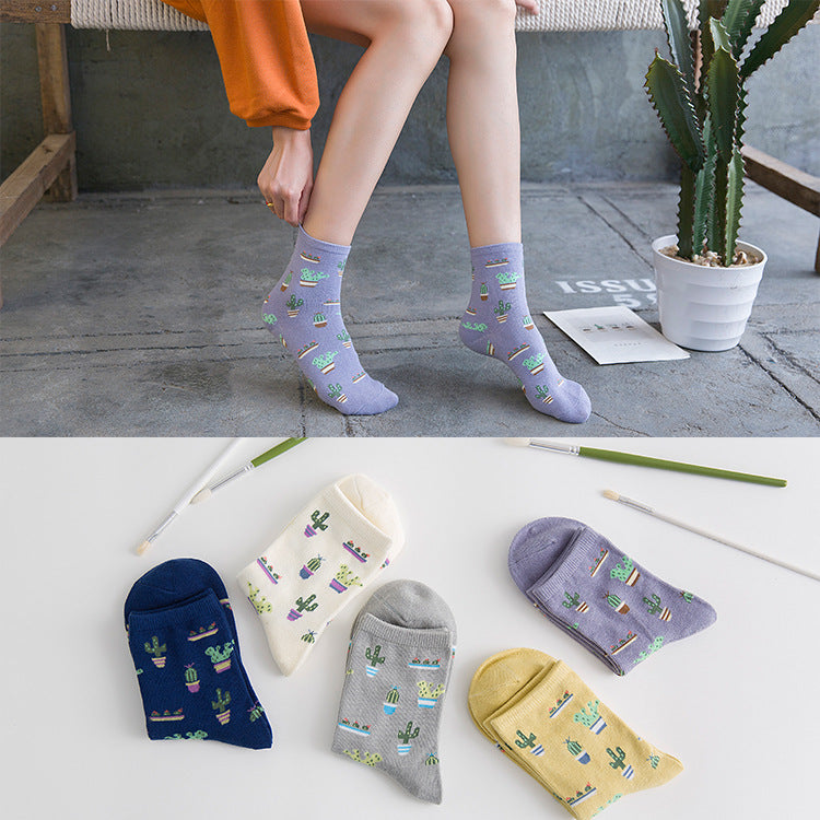 Women's Cotton Cactus Socks | Trendy Tube Socks