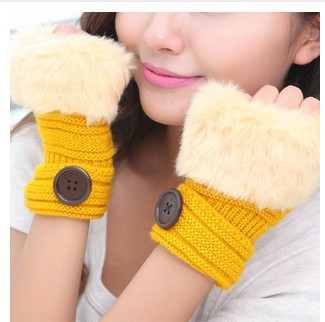 Damen Fingerlose Strickhandschuhe – Kunstkaninchenfell Warm