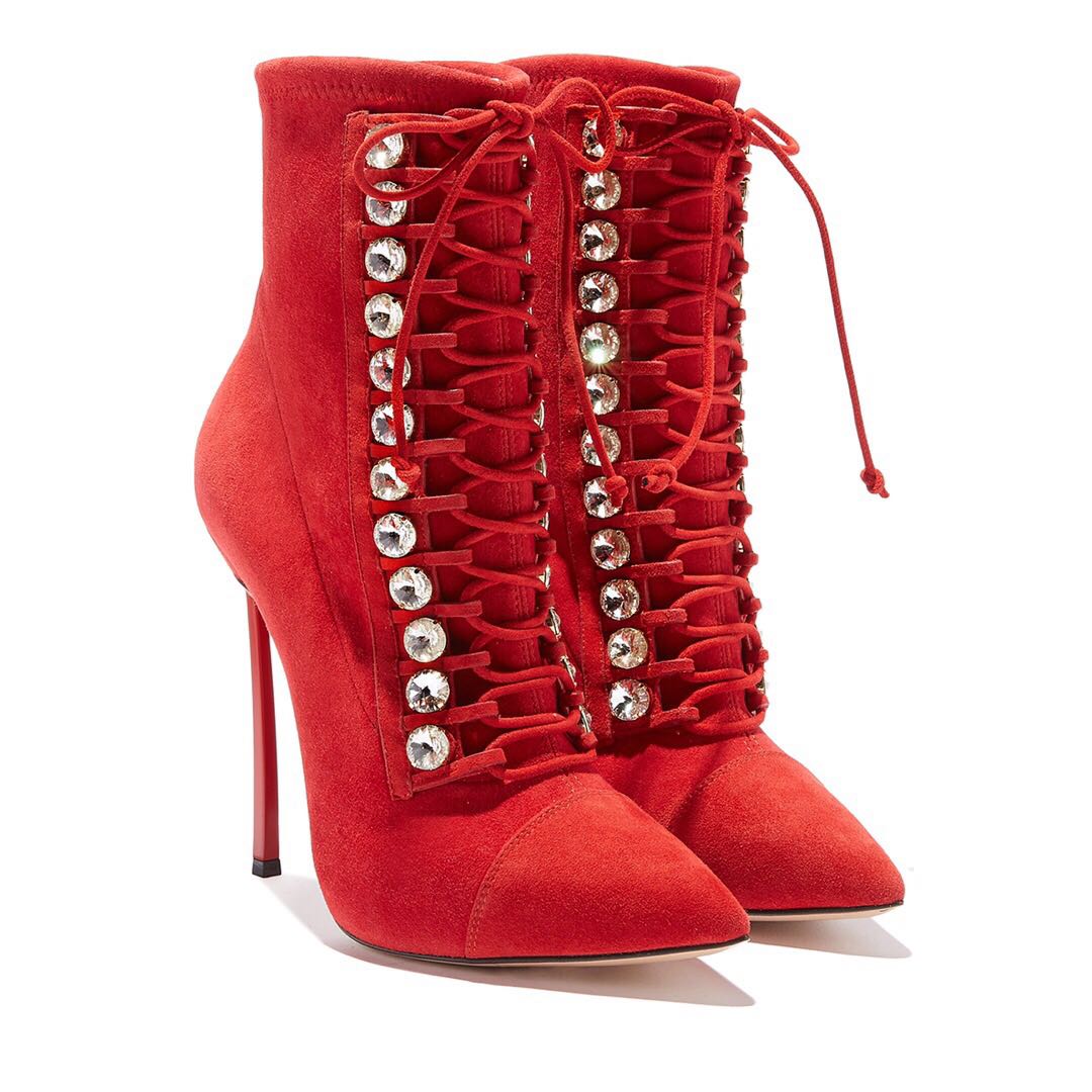 Damen High Heel Boots mit Strass | Elegante Winter Stiefeletten