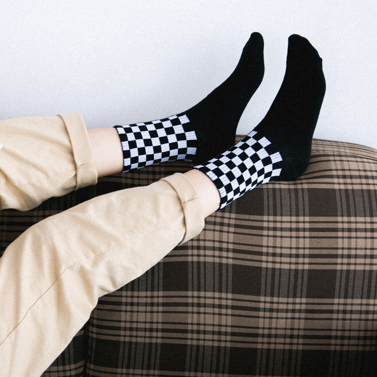Men's Cotton Socks Houndstooth | Classic Plaid Black White
