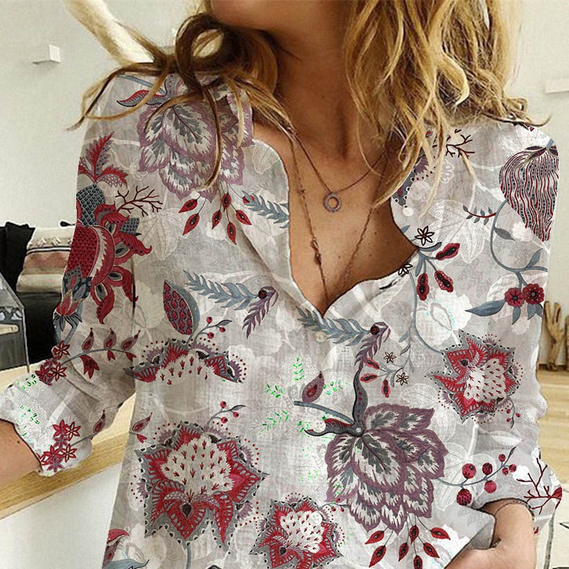 Damen Langarmbluse Elegant | Modische Bluse mit Knopfleiste