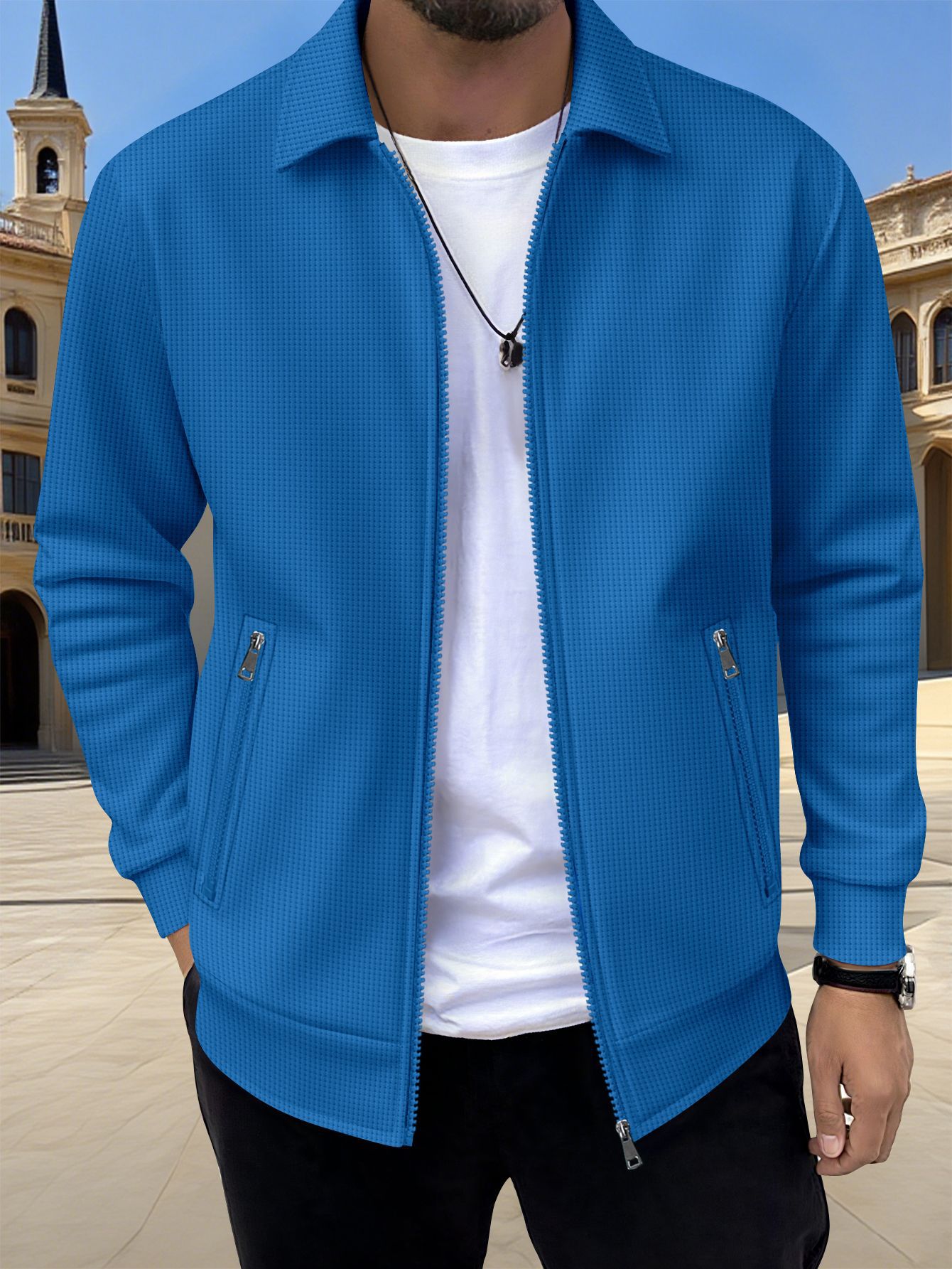 Men's Solid Zip Jacket – Stylish Long Sleeve Jacket with Pockets