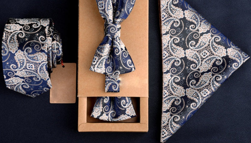 Men's Tie Set Slim Bow Tie Pocket Square elegant festive