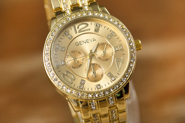 Ladies Geneva Rhinestone Watch | Elegant Alloy Fashion Wristwatch