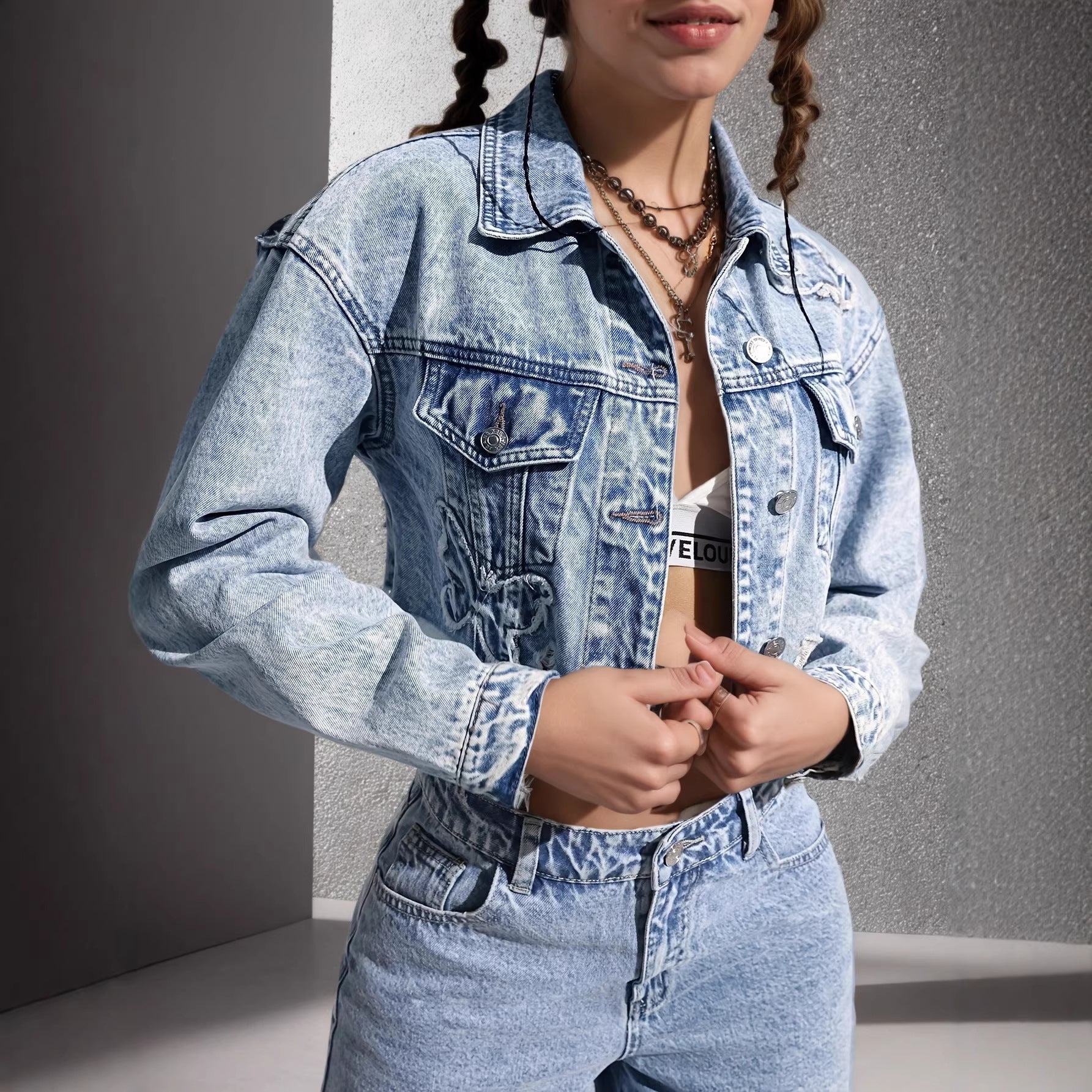 Damen Jeansjacke Slim Fit – Retro Vintage Look Figurbetont