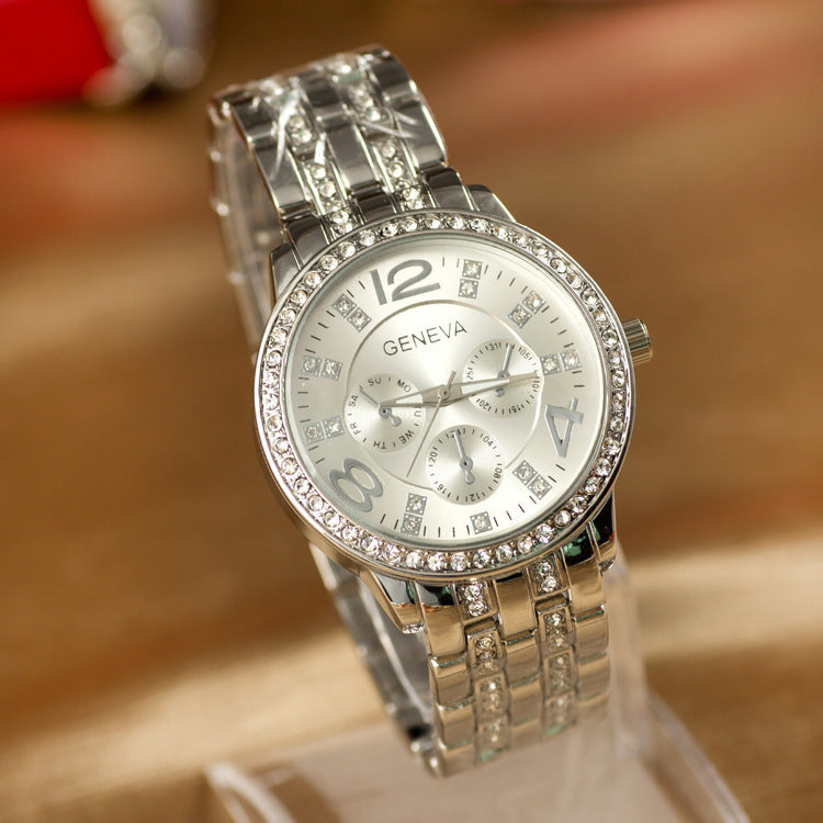 Ladies Geneva Rhinestone Watch | Elegant Alloy Fashion Wristwatch