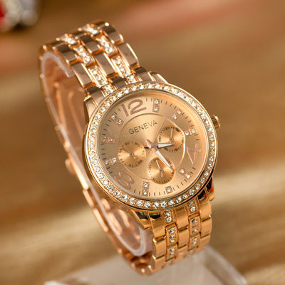 Ladies Geneva Rhinestone Watch | Elegant Alloy Fashion Wristwatch