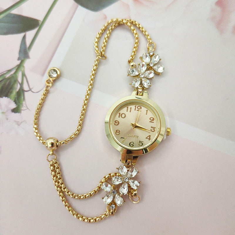 Ladies' Luxury Wristwatch, Flower Shape – Jewelry Watch with Rhinestones