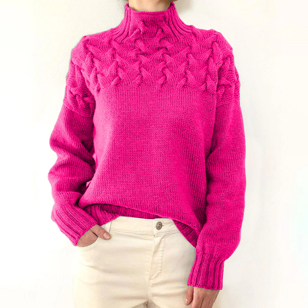 Cable Knit Turtleneck Sweater – Elegant Women's Long-Sleeve Knit Sweater