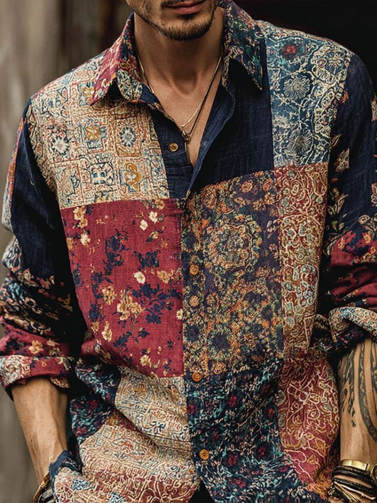 Men's Retro Shirt | Long Sleeve Floral Print Casual Look