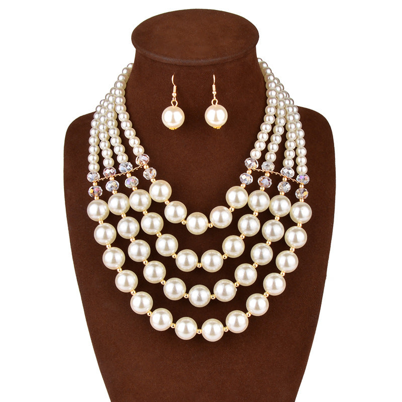 Elegantes Kristall-Perlen Schmuckset – Lange Halskette & Ohrringe für Braut & Abendmode