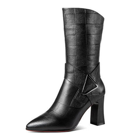 Damen Plüsch Winterstiefel | Spitze Boots mit Blockabsatz