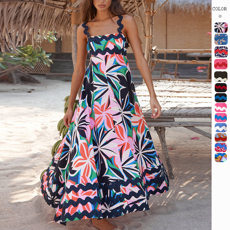 Floral A-Line Maxi Beach Dress – Lightweight Summer Dress with Spaghetti Straps