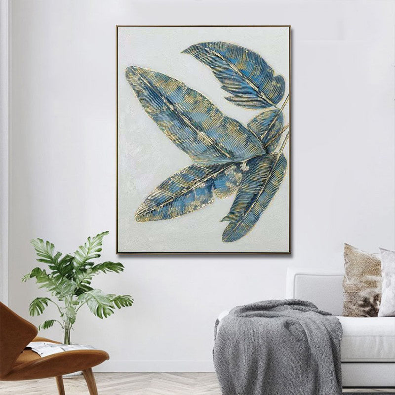 Golden Banana Leaves Oil Painting | Abstract Canvas Green Modern