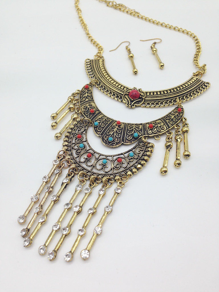 Vintage Türkis Schmuckset mit Zirkonia – Halskette & Ohrringe im edlen Ethno-Design