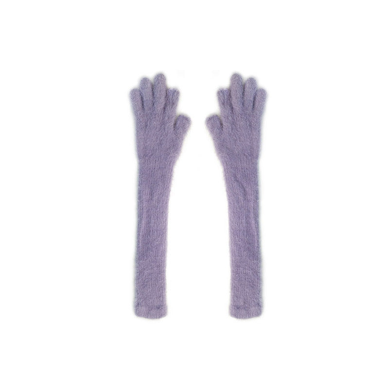 Damen Lange Fingerlose Handschuhe – Candy Color Kunstmink