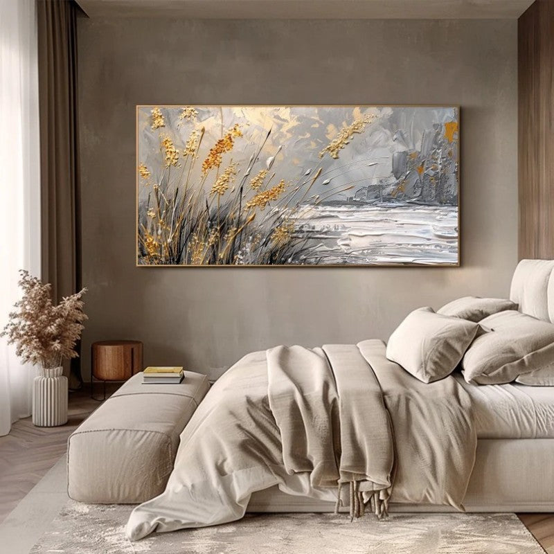 High Quality Lake Reed Beds Contemporary Artist Hand Painted Abstract Landscape Oil Painting For Home Decor Living Room Wall Art