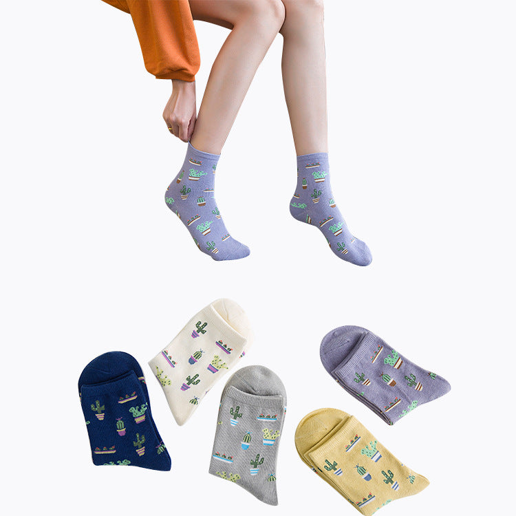 Women's Cotton Cactus Socks | Trendy Tube Socks