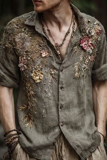 Men's Retro Shirt | Long Sleeve Floral Print Casual Look