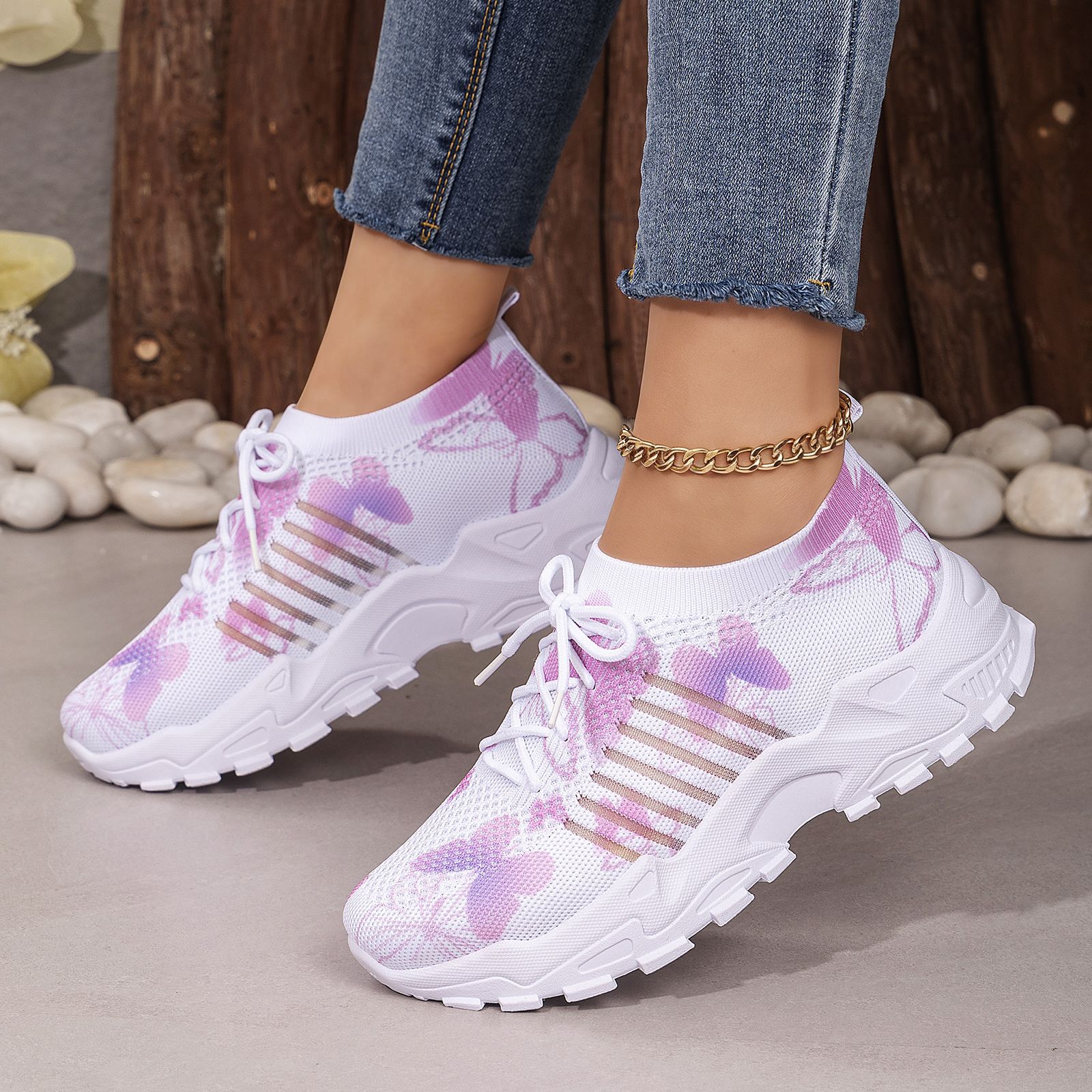 Damen Flyknit Sneaker mit Schmetterlingsmuster | Bequem Elegant