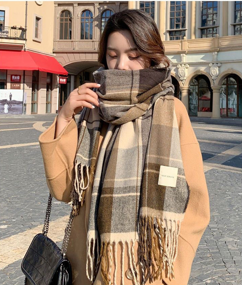 Women's Plaid Scarf Winter Warm Long Soft Thick Scarf Elegant