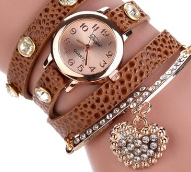 Branded watch with lychee diamond pendant and PU strap
