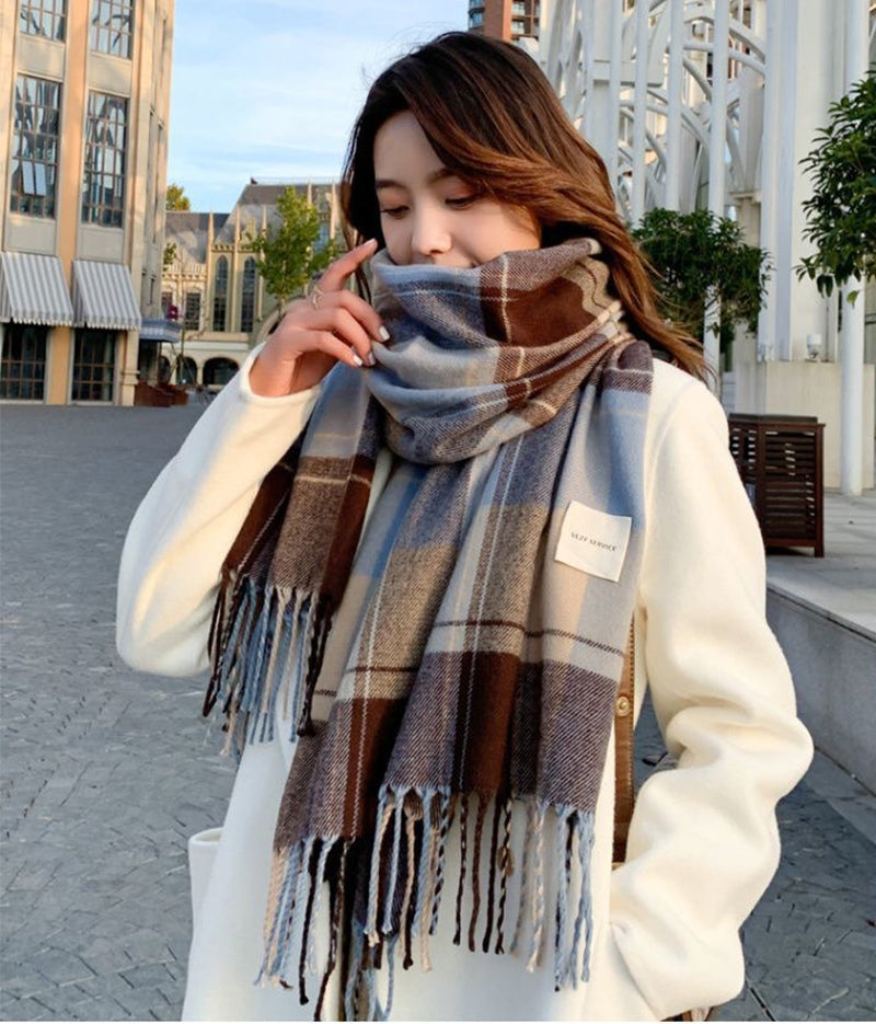 Women's Plaid Scarf Winter Warm Long Soft Thick Scarf Elegant