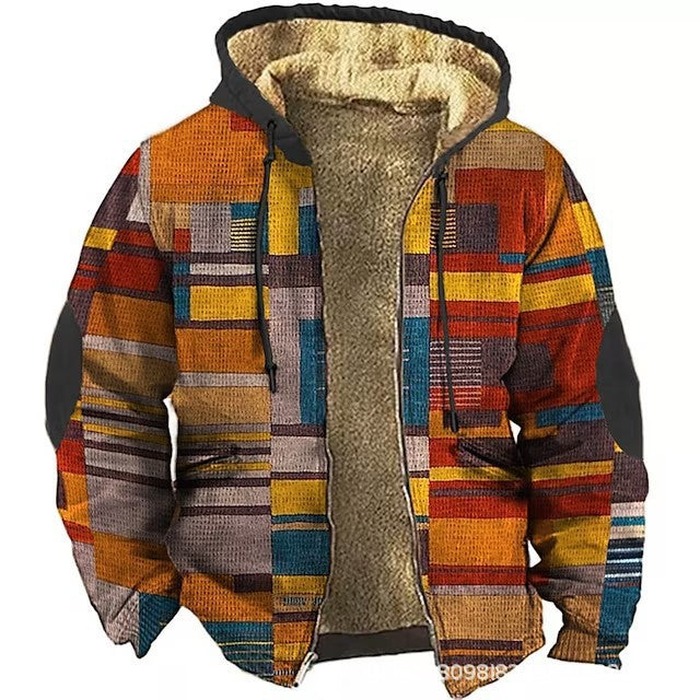 Men's Winter Jacket Lined - Thick Patchwork Cotton Jacket