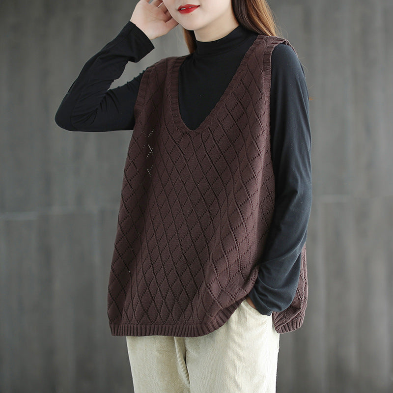 Damen Strickweste mit Cut-Out Muster – Retro, Locker & Stilvoll