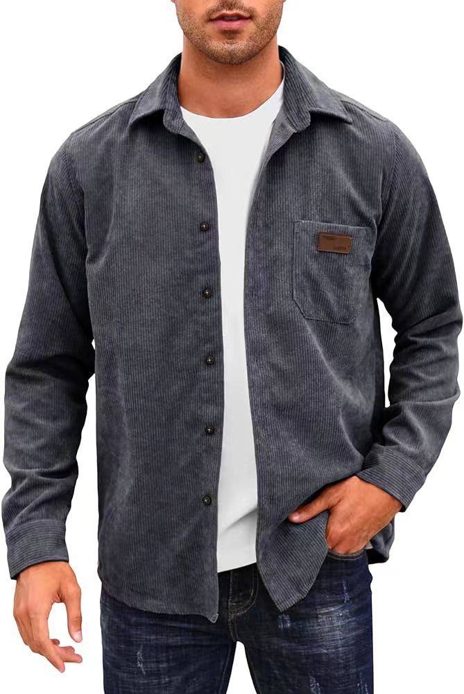 Men's Corduroy Cardigan with Lapels – Casual Long Sleeve Cardigan
