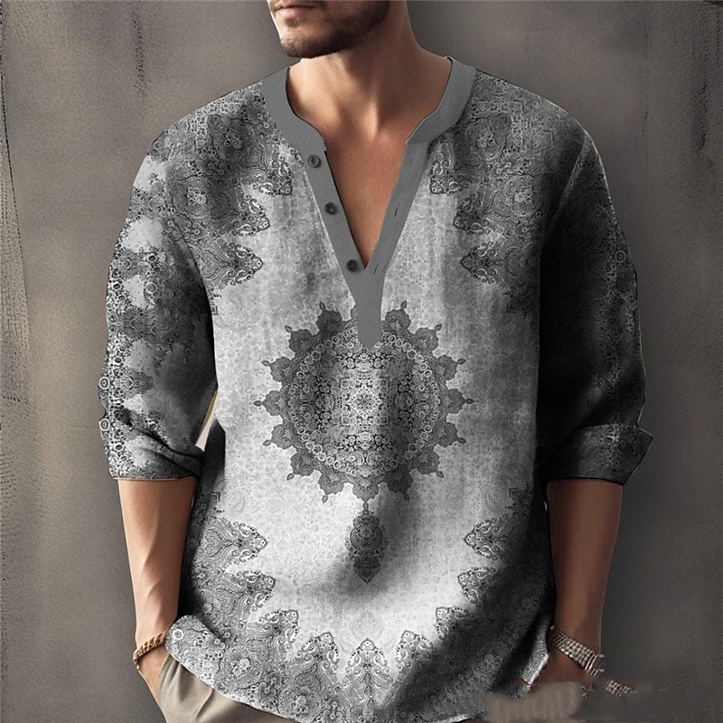 Men's V-Neck Sweater | Jacquard Knit Relaxed Modern