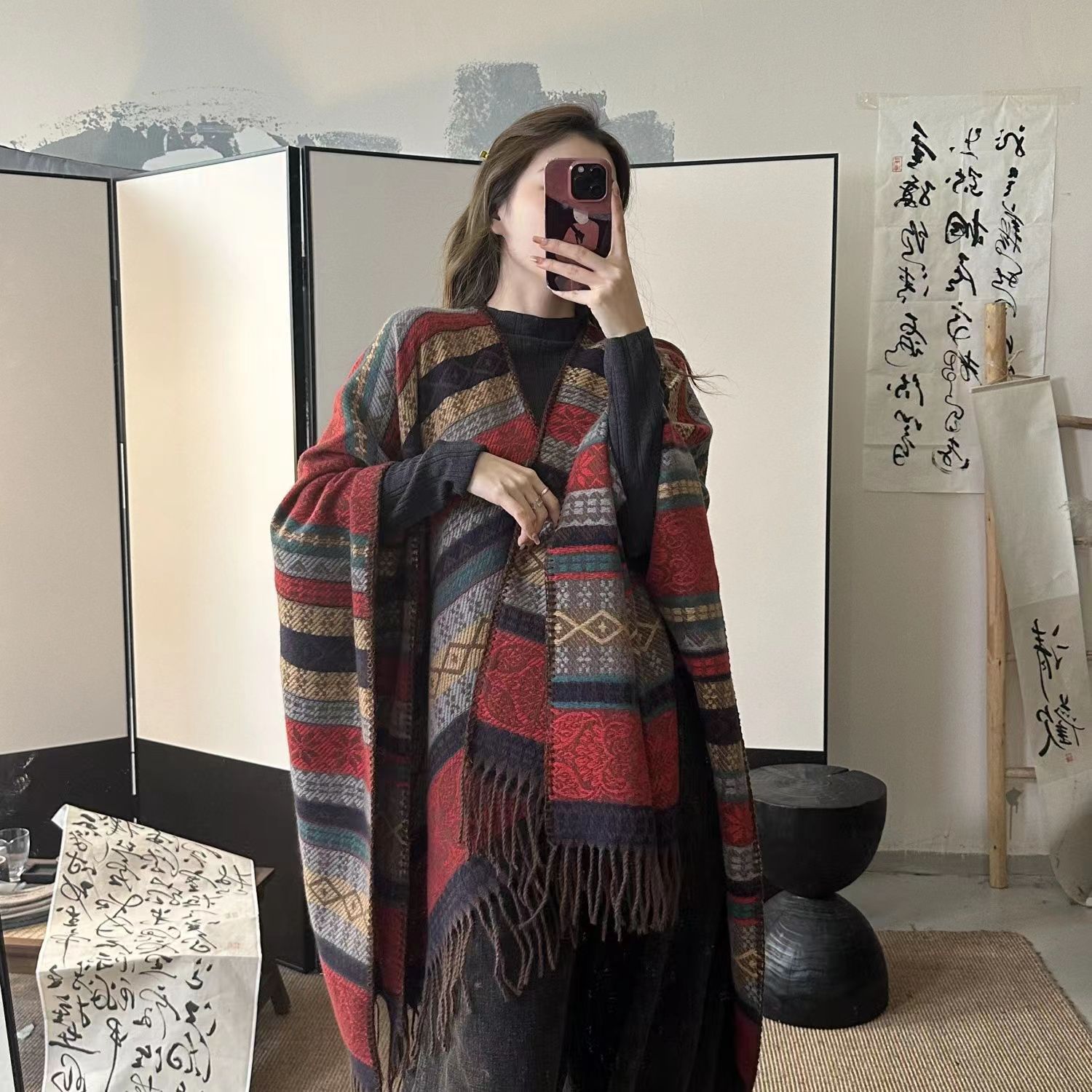 Women's Ethnic Poncho Scarf Cape Printed Warm Stylish