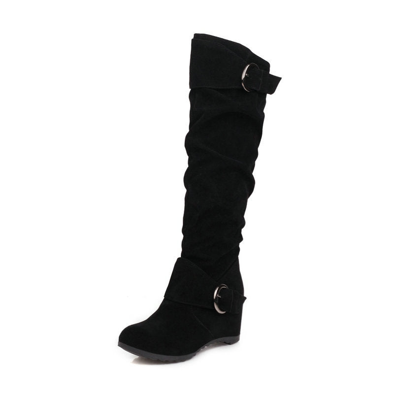Women's Knee-High Wedge Boots – British High-Top Style