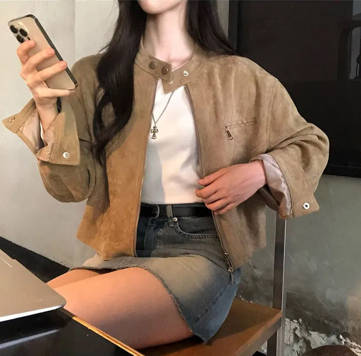 Retro Damen Kurzjacke mit Stehkragen | Vintage Übergangsjacke