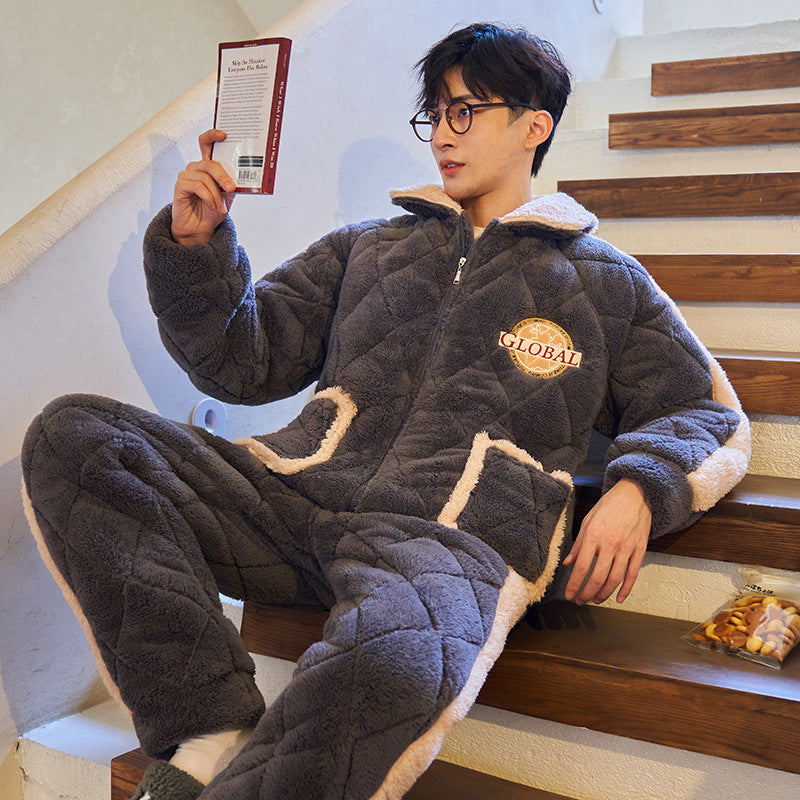 Herren Plüsch Pyjama Korallenvelours | Warmes Winter Set