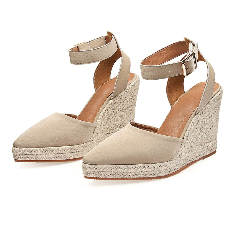 Damen Keil Plateau Sandalen | Strohgeflecht Elegant Sommer Schuhe