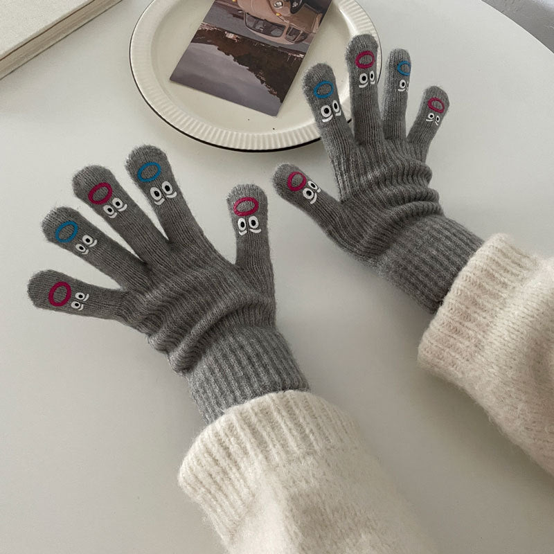 Damen Fingerlose Handschuhe mit Emoji Design – Korean Style