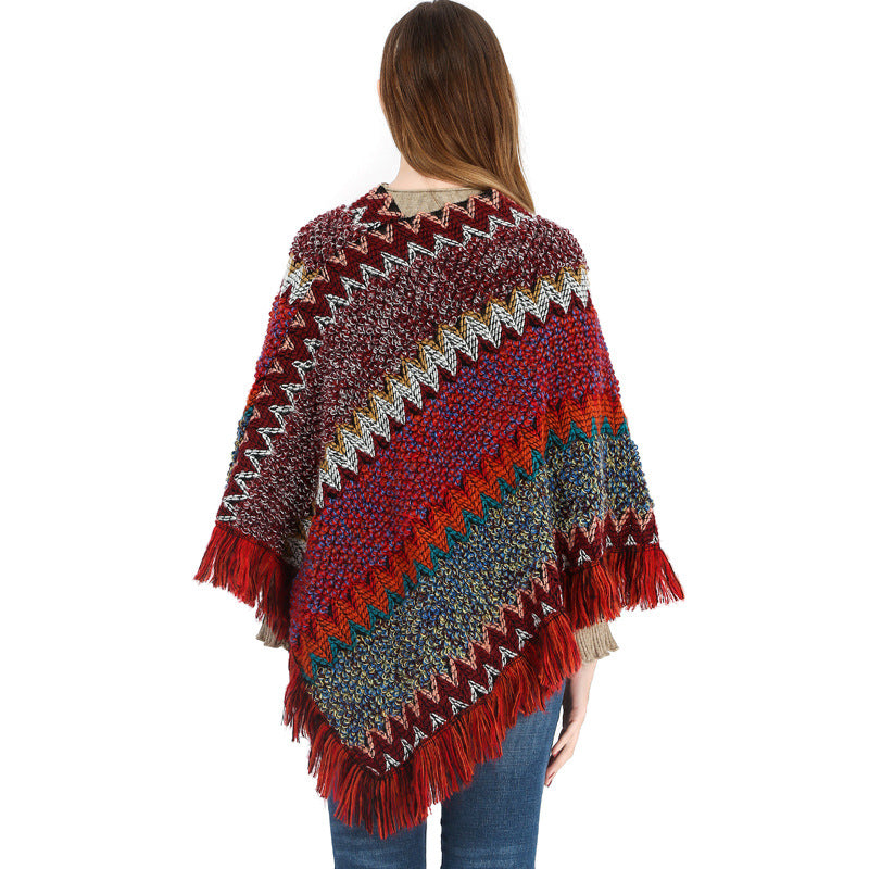 Women's Poncho Ethnic Warm Colorful Autumn Winter Cape Stylish